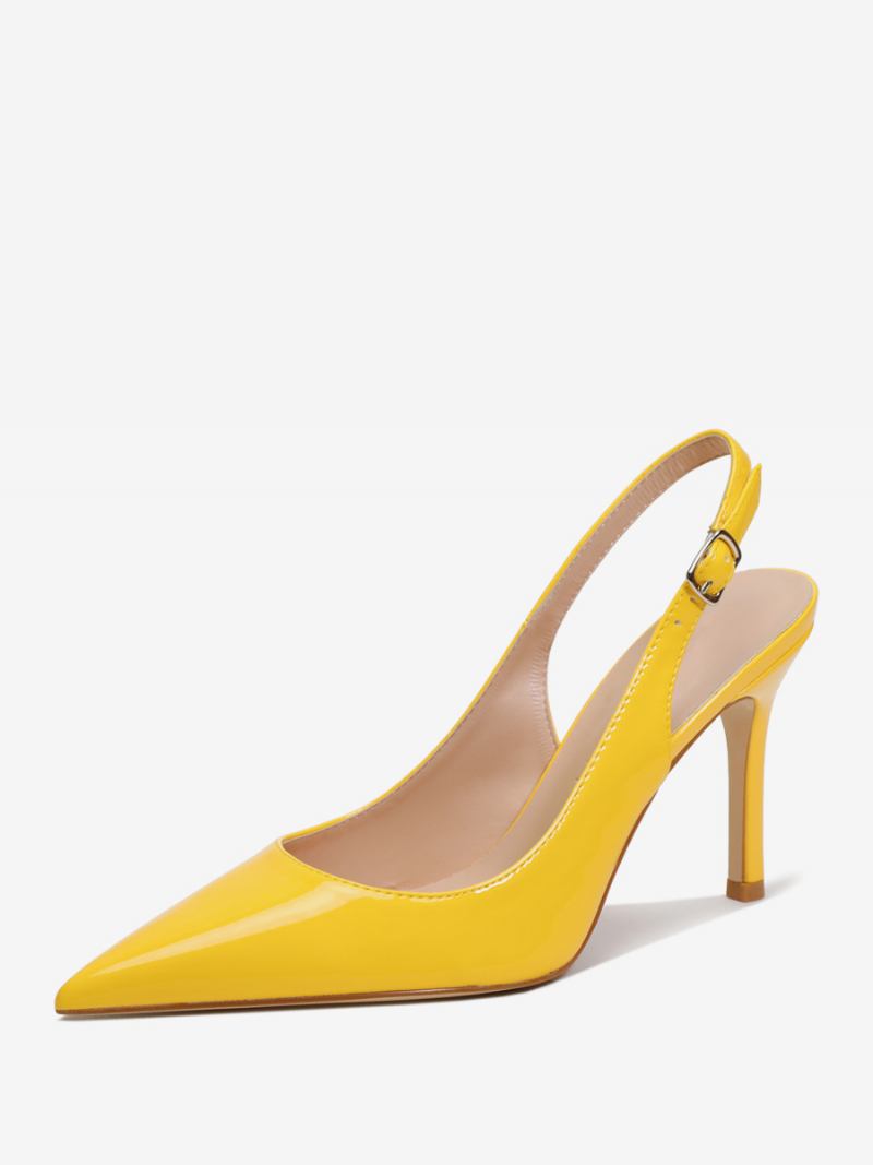 Sapatos Femininos Salto Agulha Com Botões E - Amarelo