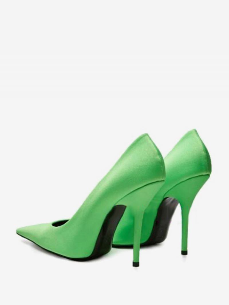 Sapatos Femininos Salto Alto Cetim Roxo Bico Fino Com Agulha - Verde