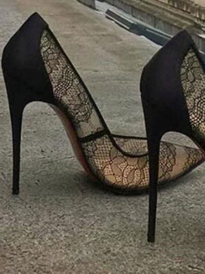 Sapatos Femininos Salto Alto Com Bico Fino E Agulha Em Preto - Preto