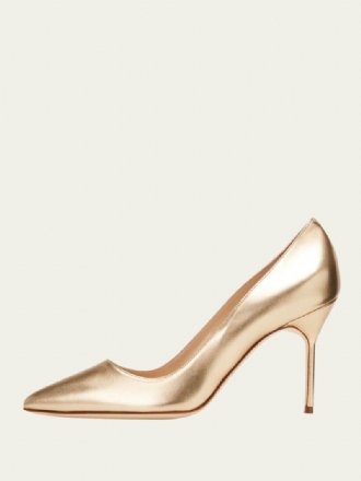 Sapatos Femininos Salto Alto Dourado Alomond Toe Agulha