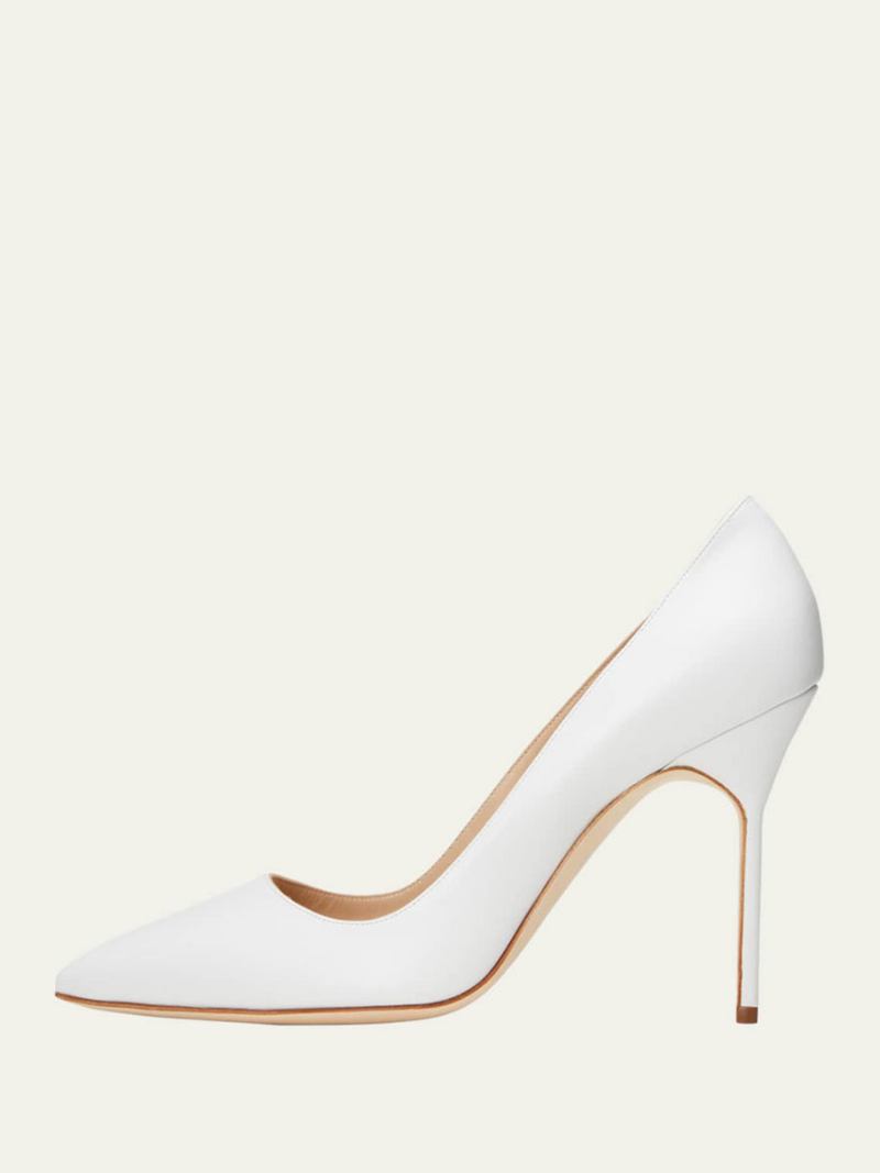 Sapatos Femininos Salto Alto Dourado Alomond Toe Agulha - Branco