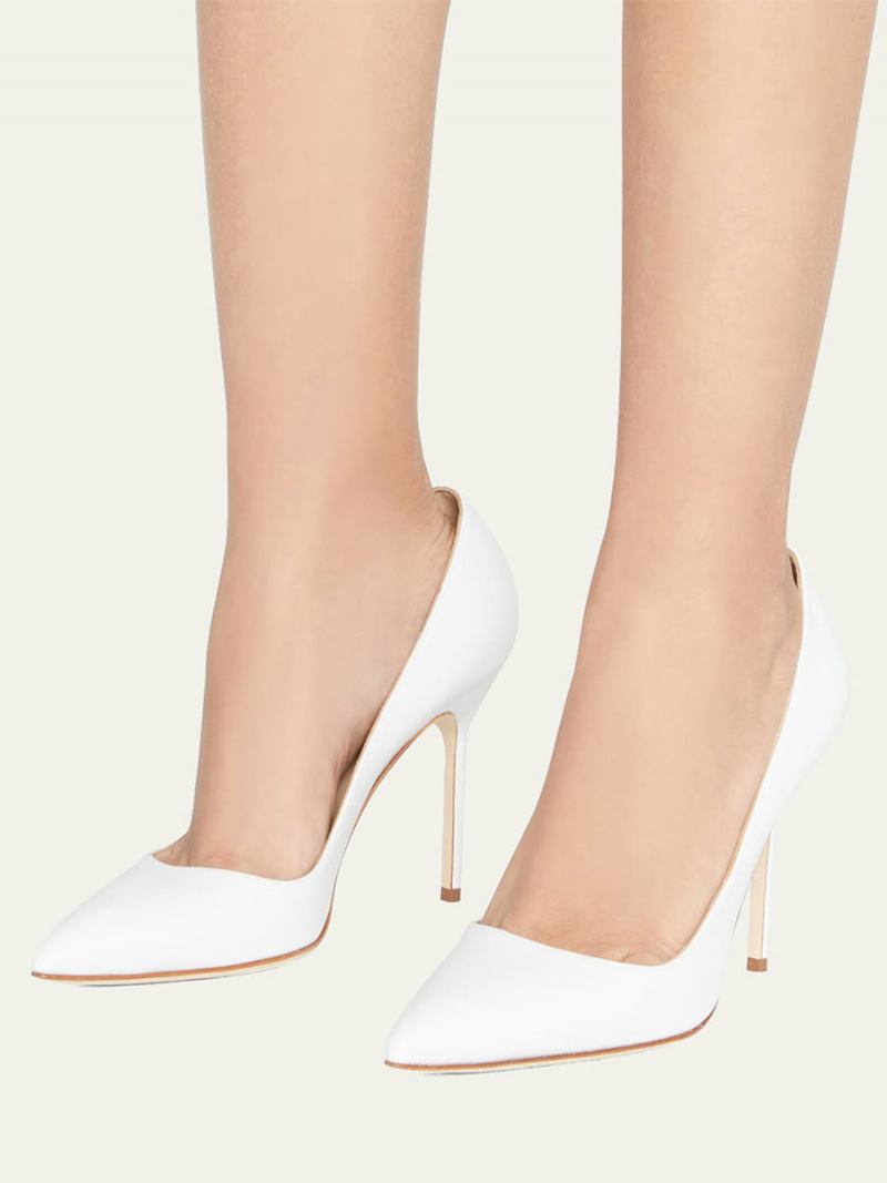 Sapatos Femininos Salto Alto Dourado Alomond Toe Agulha - Branco