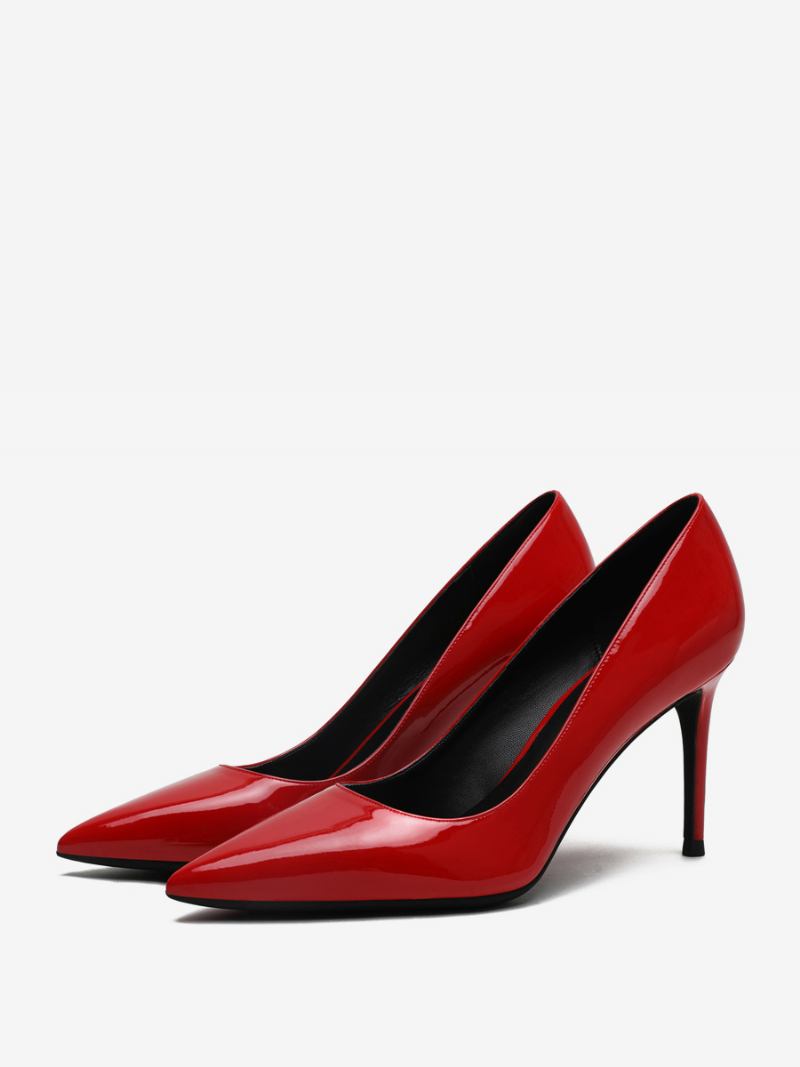 Sapatos Femininos Salto Alto Preto Com Bico Fino - Vermelho