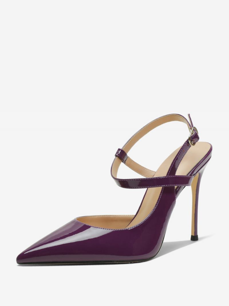 Sapatos Femininos Salto Alto Preto Com Bico Fino E - Roxo