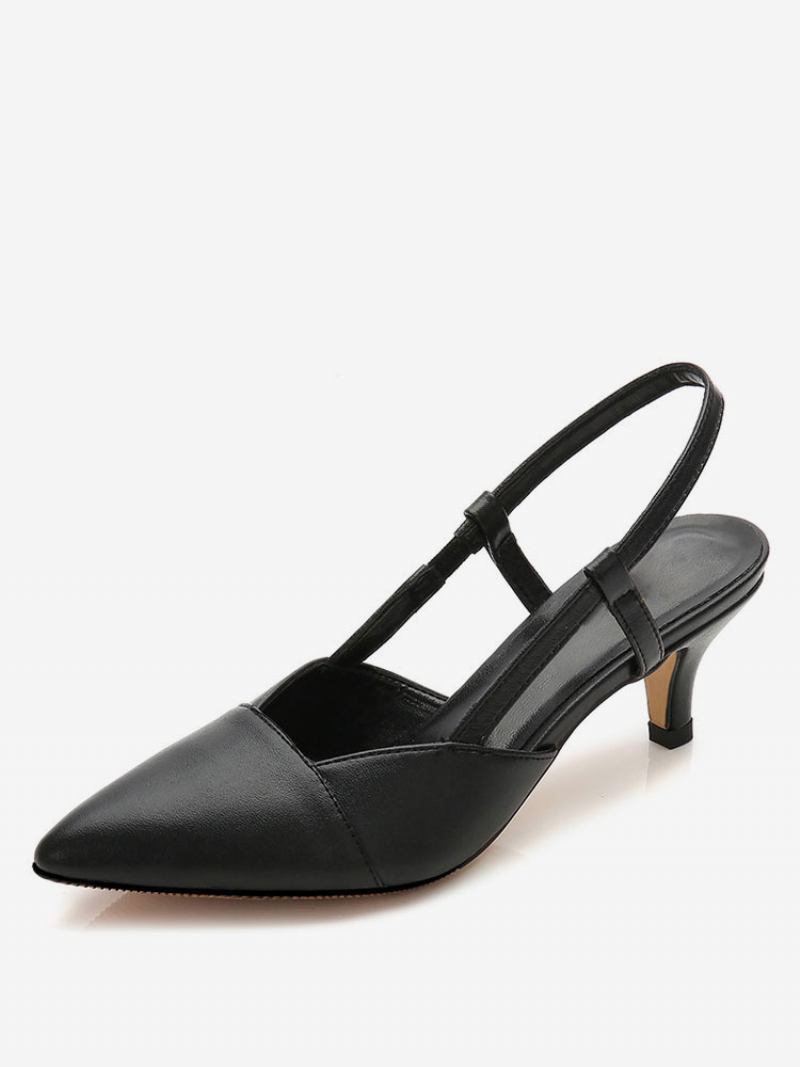 Sapatos Femininos Slingback Kitten Salto Baile Em Damasco - Preto