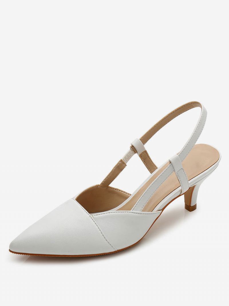 Sapatos Femininos Slingback Kitten Salto Baile Em Damasco - Branco