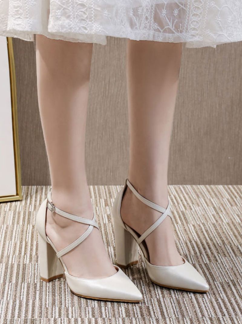 Sapatos Noiva Femininos Com Alça Cruzada E Salto Baile Branco - Branco