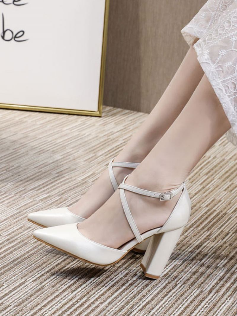 Sapatos Noiva Femininos Com Alça Cruzada E Salto Baile Branco - Branco