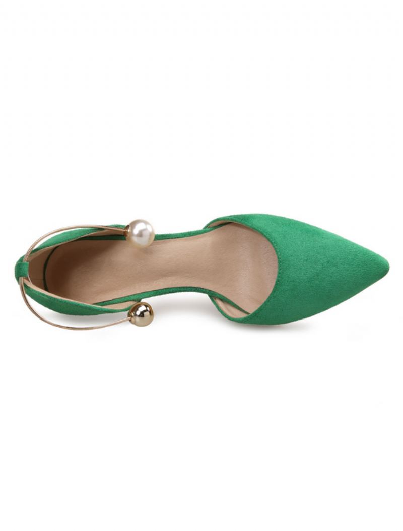 Sapatos D'orsay Salto Gatinho Turquesa Com Pérolas Para Mulheres - Verde