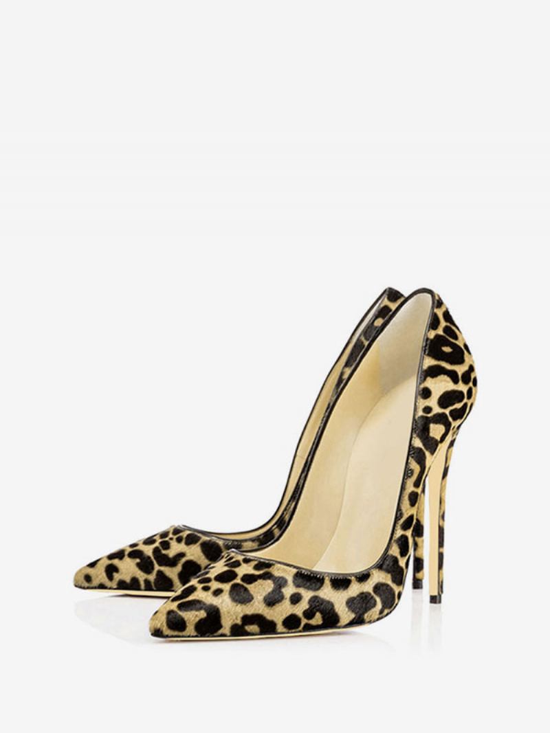 Sapatos Salto Alto Stiletto Sexy Com Estampa Leopardo Bico Fino Para Mulheres