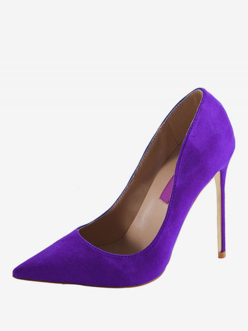 Sapatos Sociais Femininos Camurça Cor Vinho Com Bico Fino E Salto Agulha - Roxo