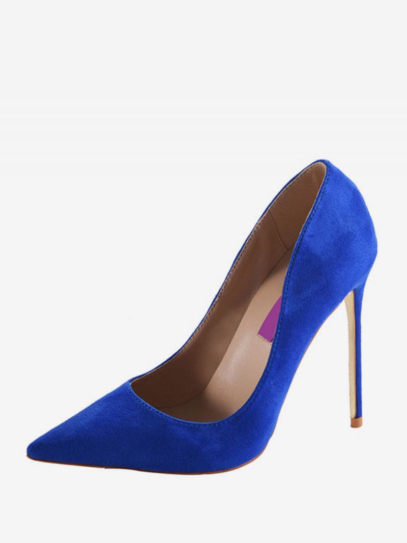 Sapatos Sociais Femininos Camurça Cor Vinho Com Bico Fino E Salto Agulha - Azul Royal