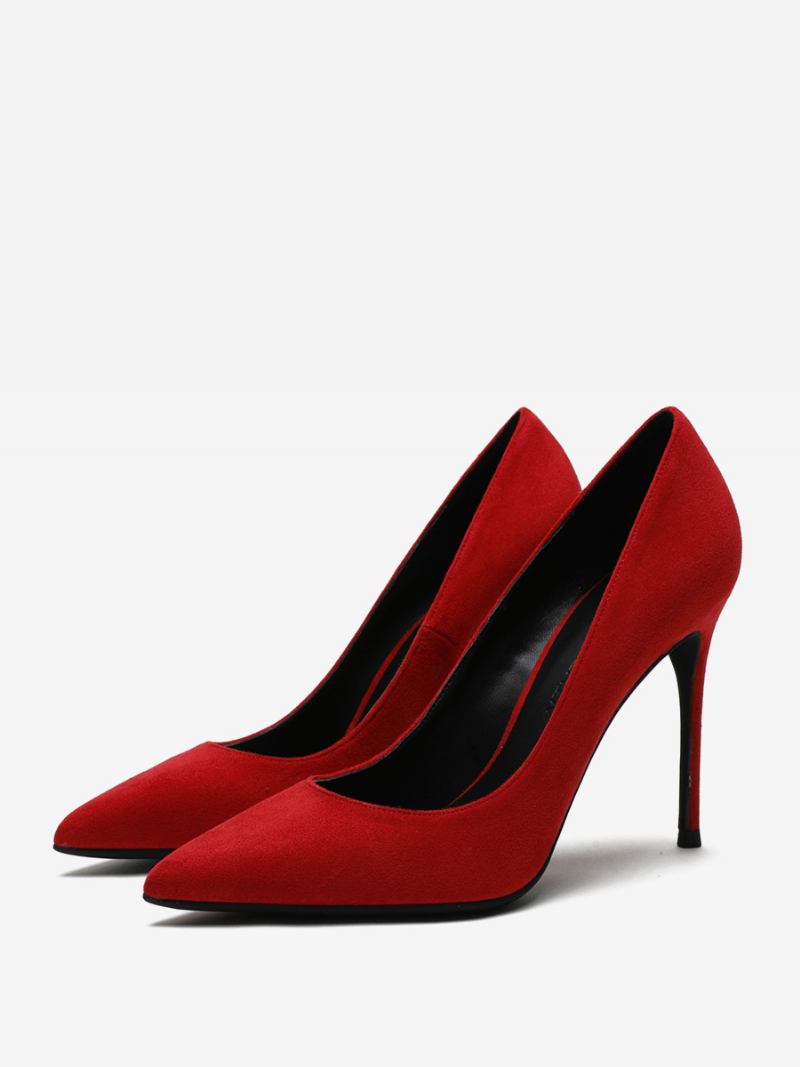 Sapatos Sociais Femininos Salto Alto Vermelho Camurça Bico Fino Agulha