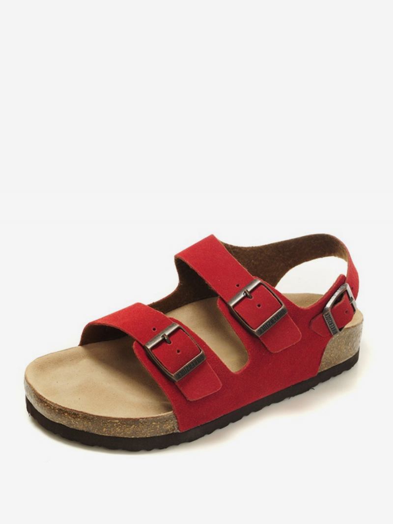 Sandálias Masculinas Slip-on Alça Ajustável Fivela Chinelos Planas - Vermelho