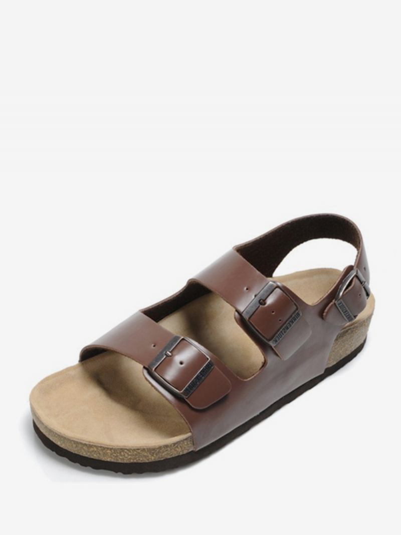 Sandálias Masculinas Slip-on Alça Ajustável Fivela Chinelos Planas - Castanho Café