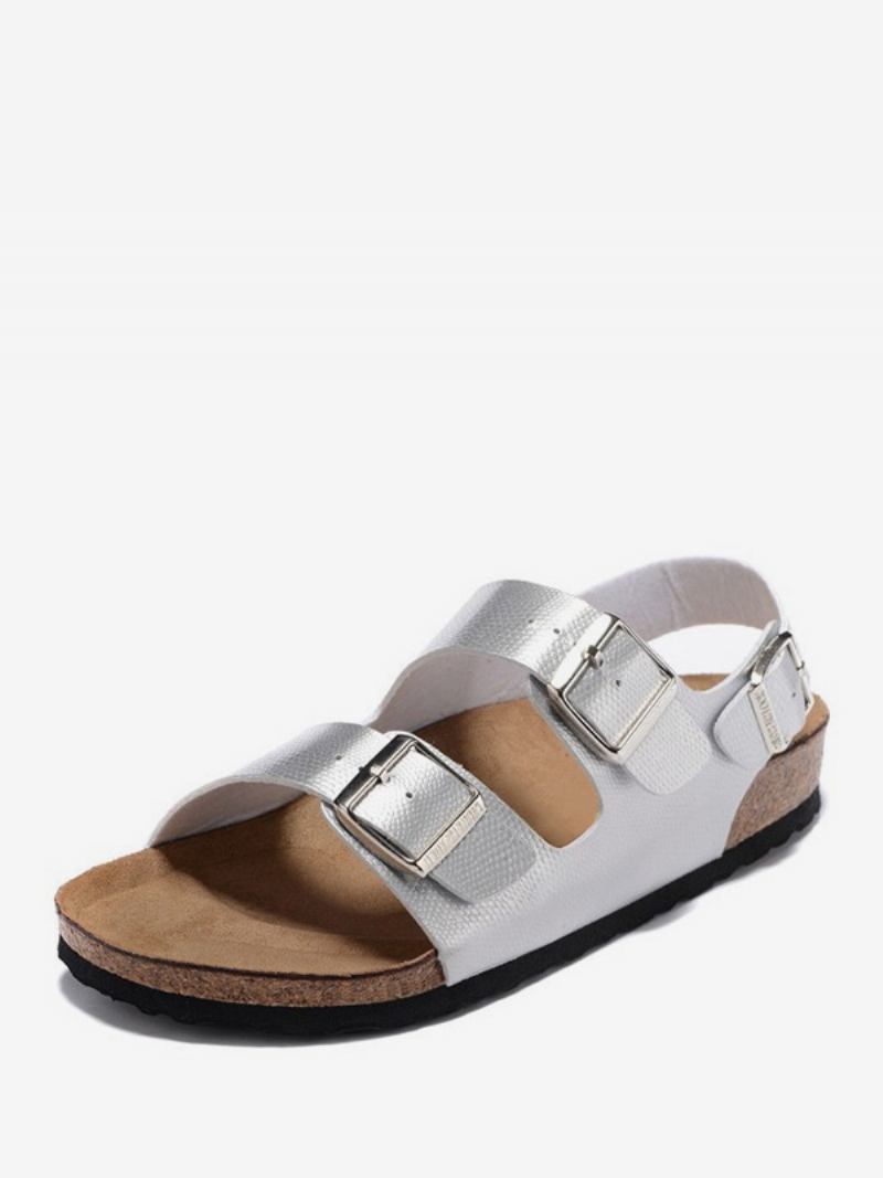 Sandálias Masculinas Slip-on Alça Ajustável Fivela Chinelos Planas - Prata