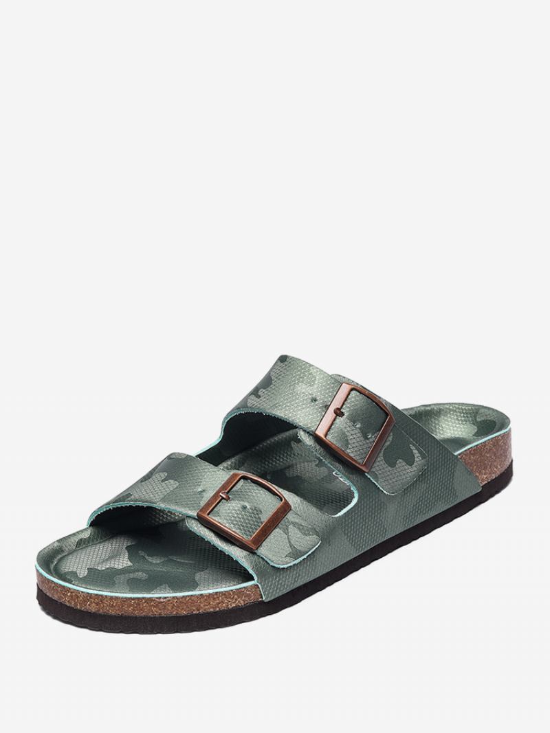 Sandálias Masculinas Slip-on Color Block Couro Pu Com Sola Dividida - Verde Escuro