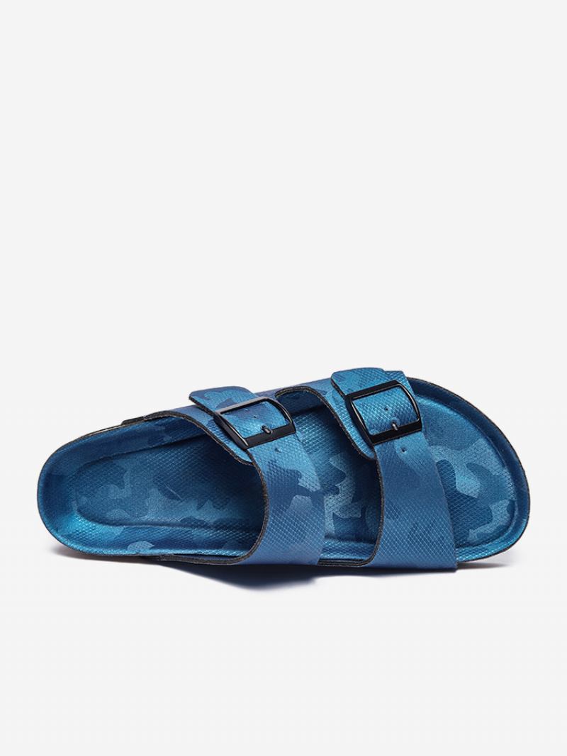 Sandálias Masculinas Slip-on Color Block Couro Pu Com Sola Dividida - Azul