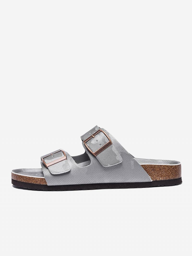 Sandálias Masculinas Slip-on Color Block Couro Pu Com Sola Dividida - Prata