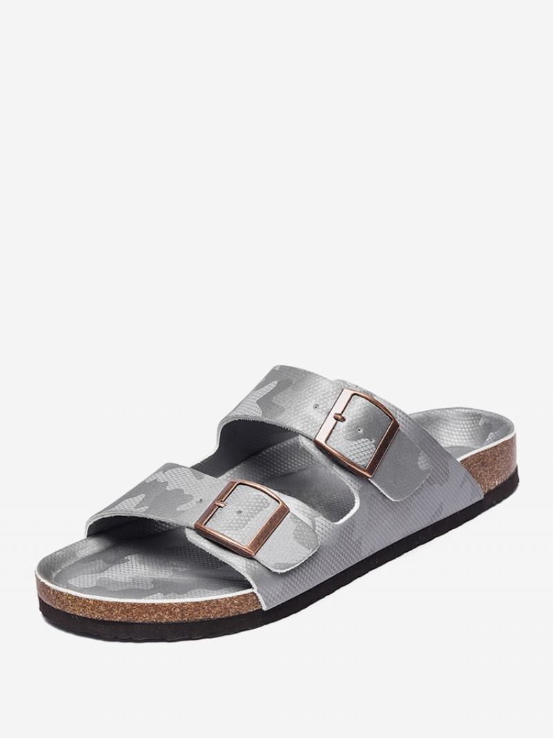 Sandálias Masculinas Slip-on Color Block Couro Pu Com Sola Dividida - Prata