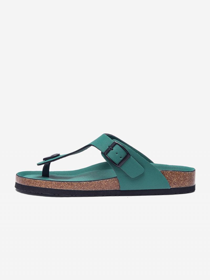 Sandálias Masculinas Slip-on Color Block Couro Pu Com Sola Dividida - Verde Caçador