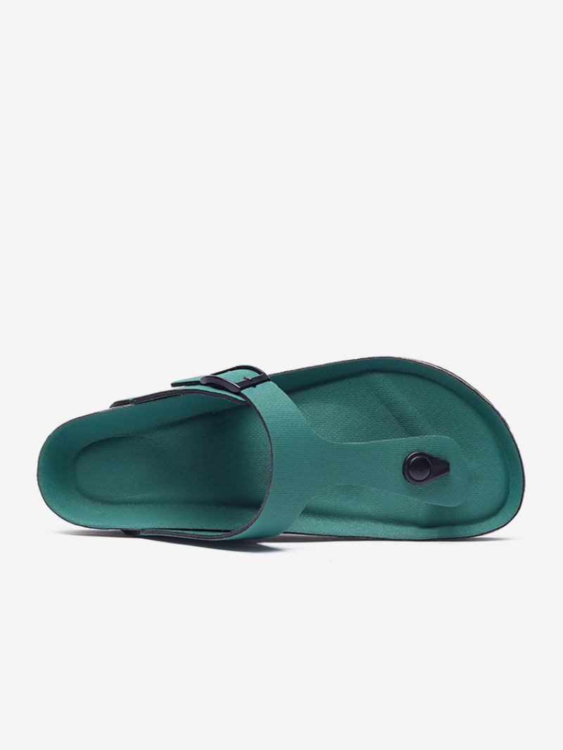 Sandálias Masculinas Slip-on Color Block Couro Pu Com Sola Dividida - Verde Caçador