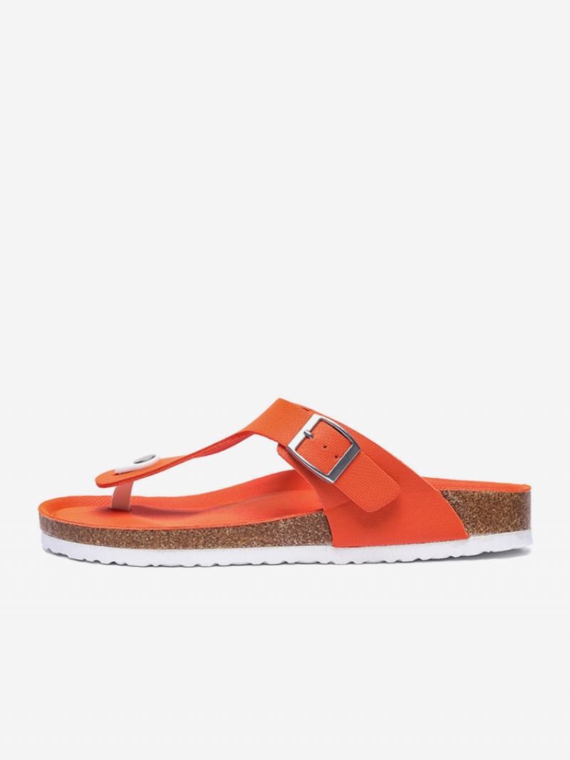 Sandálias Masculinas Slip-on Color Block Couro Pu Com Sola Dividida - Laranja