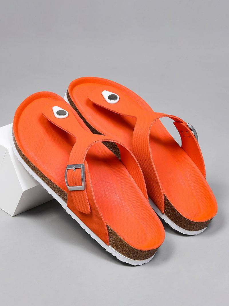 Sandálias Masculinas Slip-on Color Block Couro Pu Com Sola Dividida - Laranja