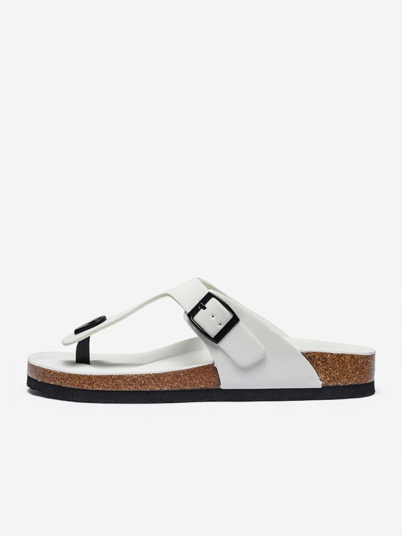 Sandálias Masculinas Slip-on Color Block Couro Pu Com Sola Dividida - Branco