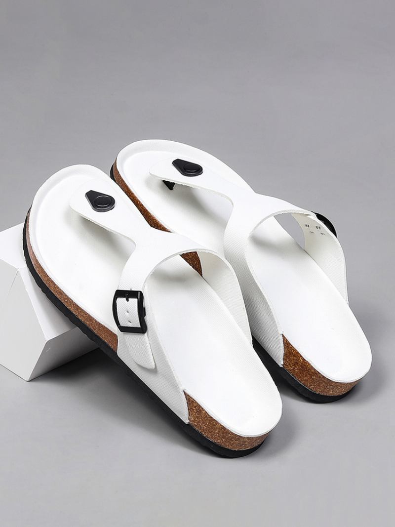 Sandálias Masculinas Slip-on Color Block Couro Pu Com Sola Dividida - Branco