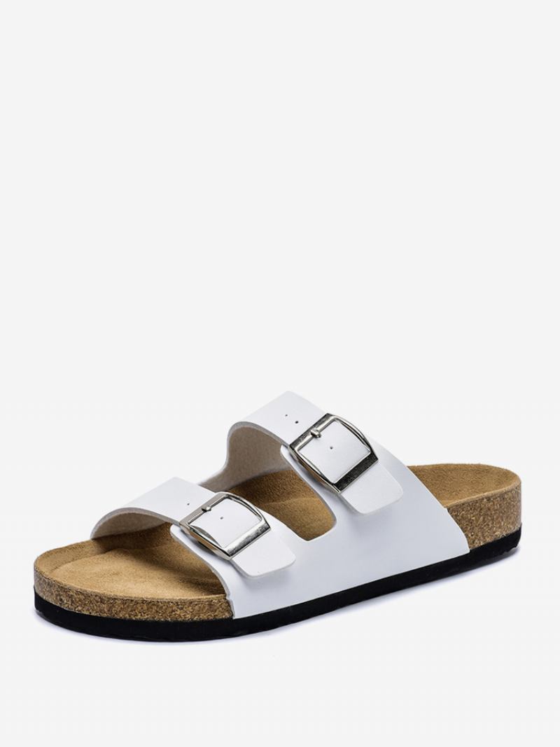 Sandálias Masculinas Slip-on Color Block Couro Pu Sola Dividida - Branco