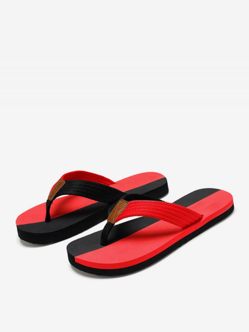 Sandálias Masculinas Slip-on Pu Couro Sola Eva - Preto Vermelho