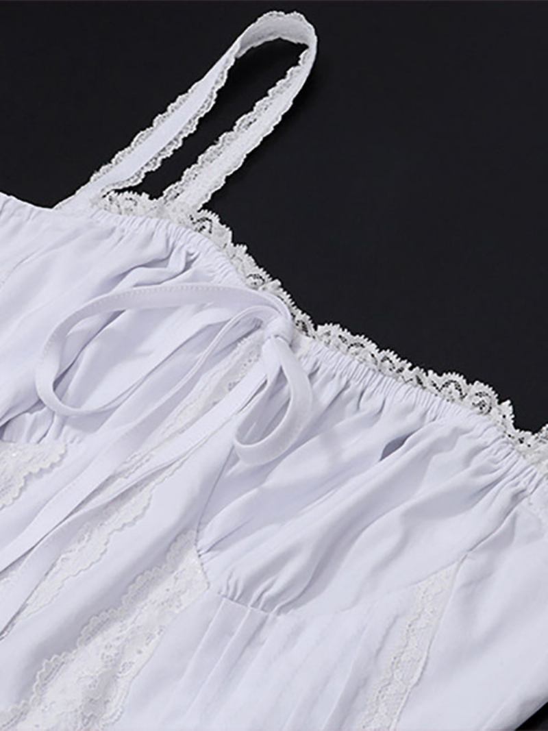 Minivestidos Femininos Verão Com Alças Brancas E Pescoço Em Renda Vestido Praia - Branco