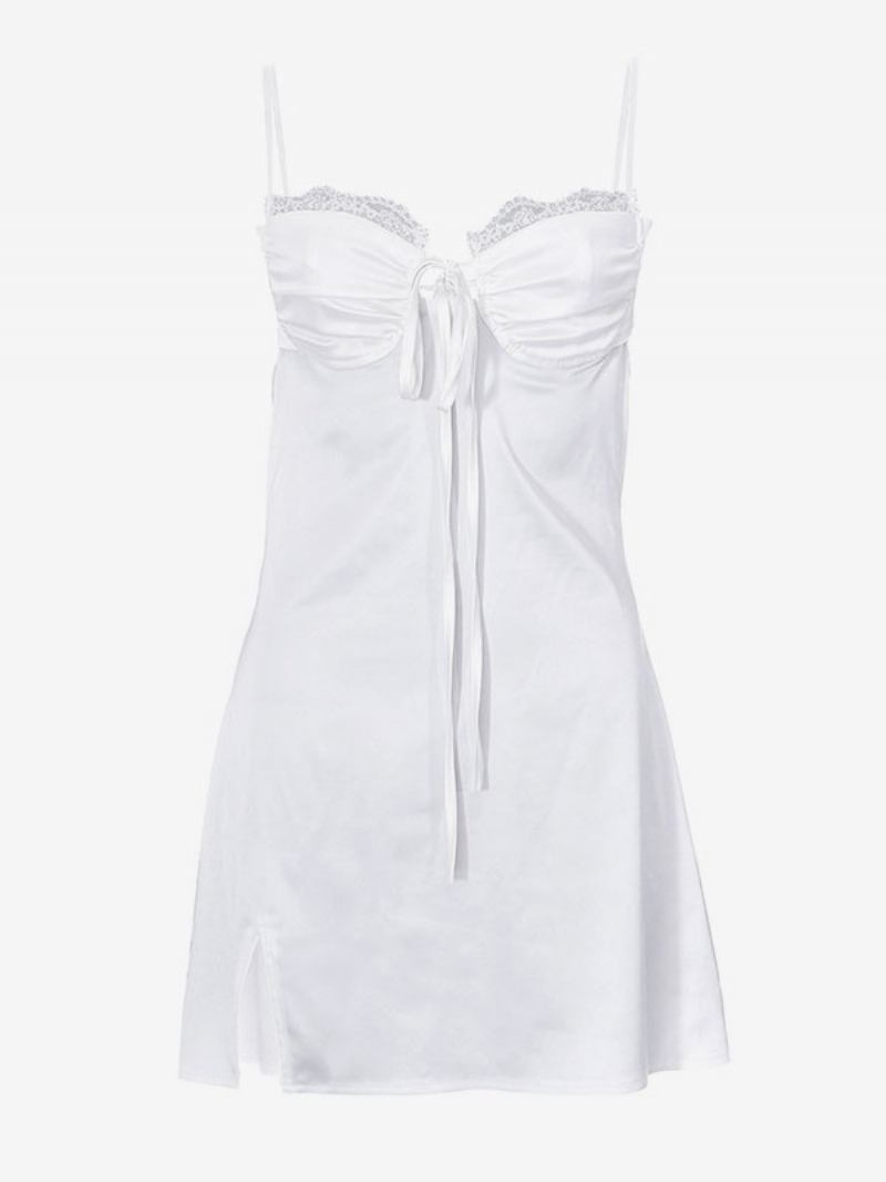 Minivestidos Femininos Verão Com Decote Em V Branco Vestido Praia Cadarço - Branco