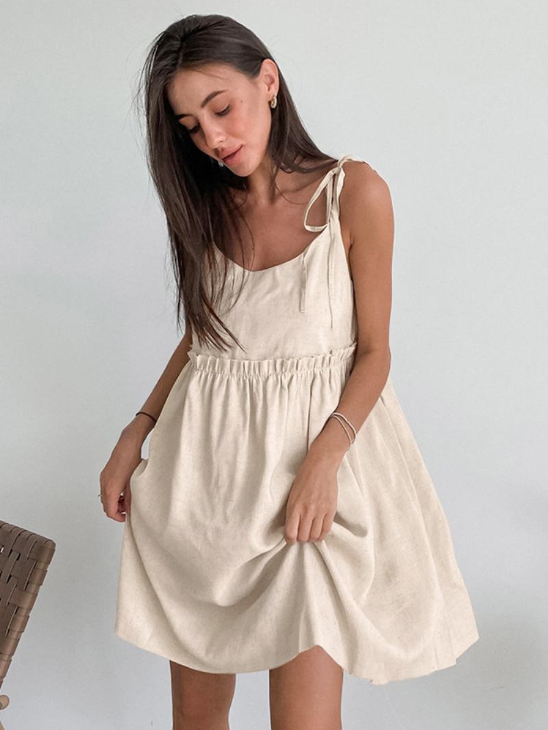 Vestido Feminino Verão Com Alças No Pescoço E Renda Curto Branco Grandes Dimensões Para Praia - Bege