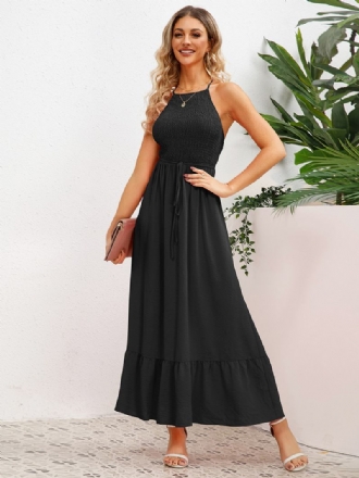 Vestido Festa Feminino Halter Aberto Nas Costas Plissado Na Frente Com Cinto Em Camadas Vestidos Midi