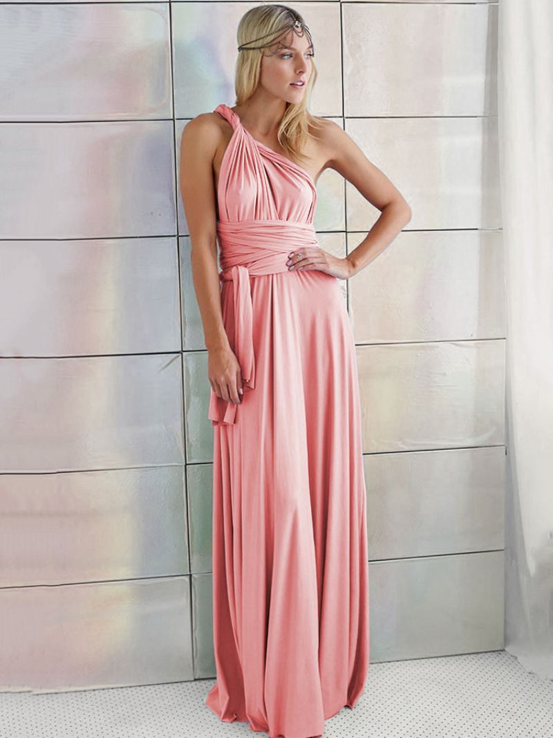 Vestido Maxi Sexy Aniversário Feminino Sem Mangas Decote Profundo Costas Nuas Cor Sólida Baile - Rosa