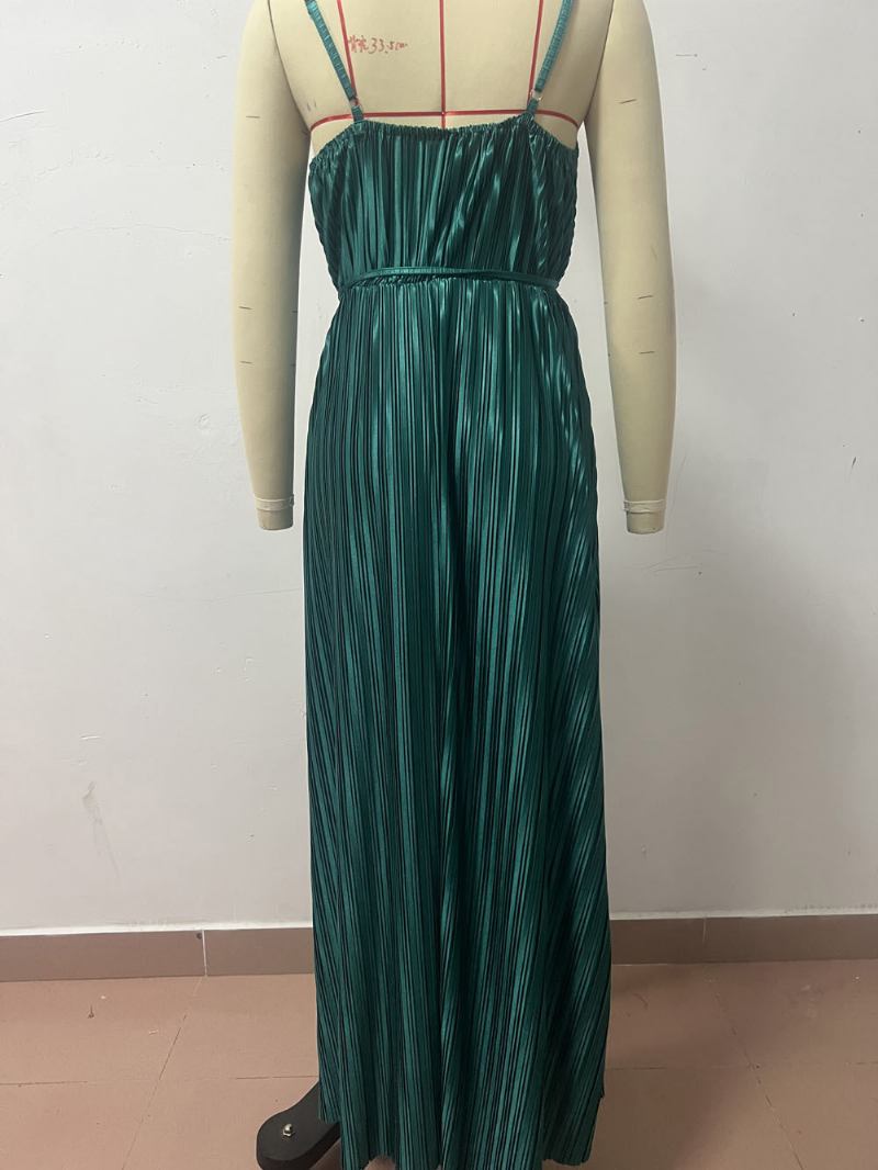 Vestido Verão Feminino Sem Mangas Com Decote Em V Cinto E Costas Nuas Vestidos Praia - Verde