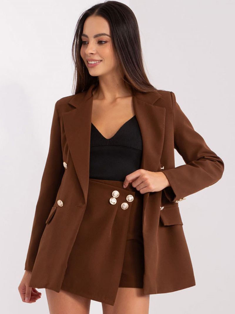 Blazer Clássico Feminino Lapela Acolchoada Ombro Único Jaquetas - Castanho Café