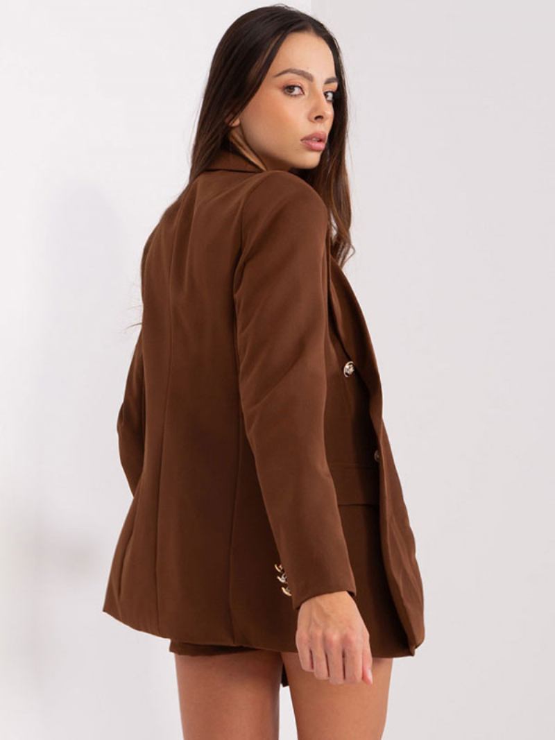 Blazer Clássico Feminino Lapela Acolchoada Ombro Único Jaquetas - Castanho Café