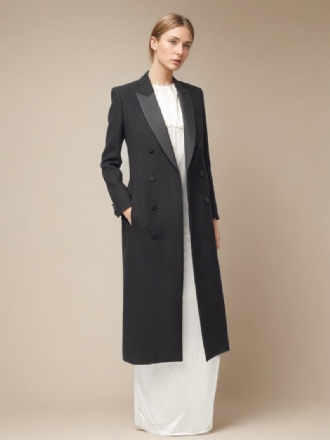 Blazer Extra Longo Para Mulheres Lapela Cor Sólida Outono Primavera Agasalhos