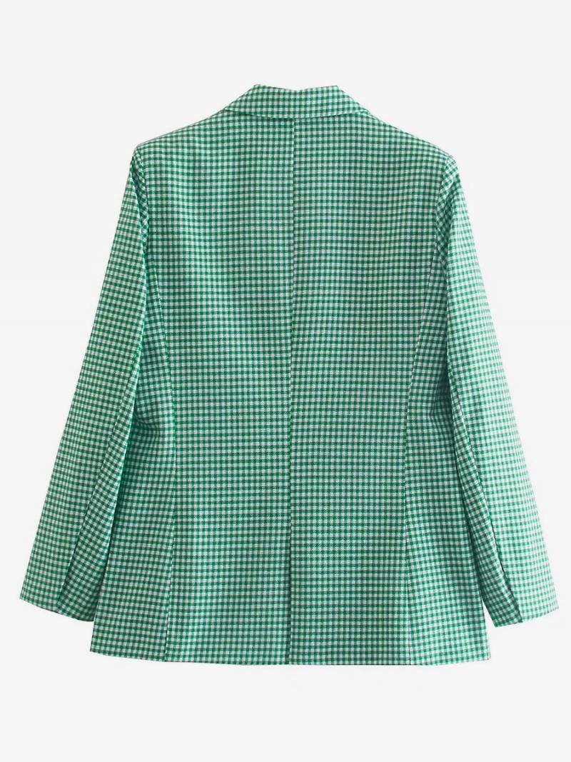 Blazer Feminino Chique Xadrez Com Gola Aberta E Botões Mangas Compridas - Verde