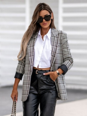 Blazer Feminino Moderno Com Gola Aberta E Bolsos Manga Comprida Roupa Xadrez