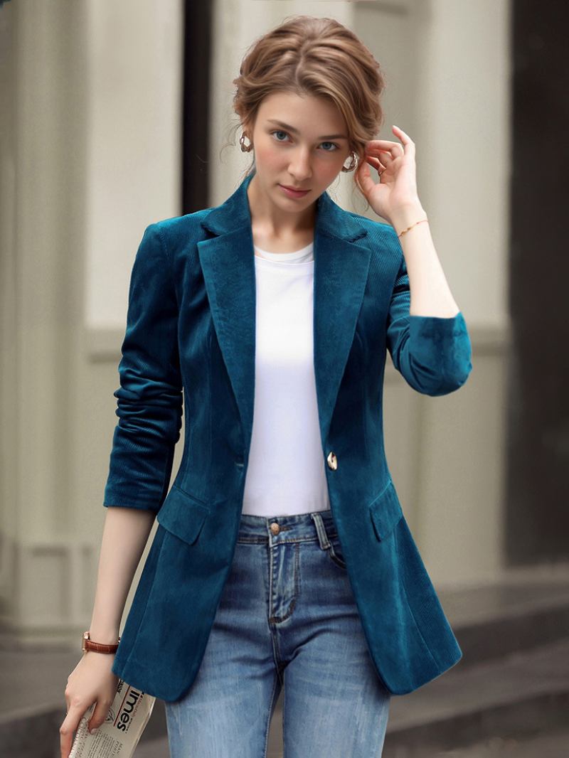 Blazer Feminino Turndown Colarinho Manga Comprida Botões Curto Casual Blazers Aconchegante Ativo Outerwear