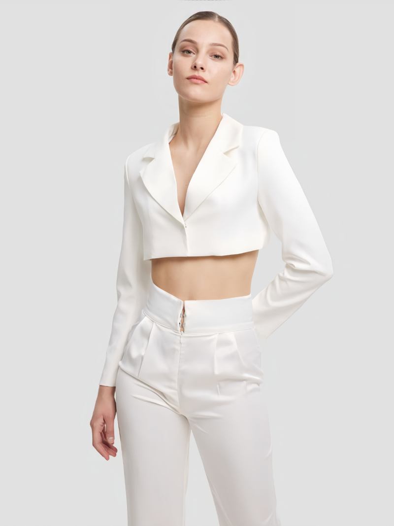 Conjunto Blazer E Calça Feminino Branco Cintura Alta Conjuntos Duas Peças - Branco