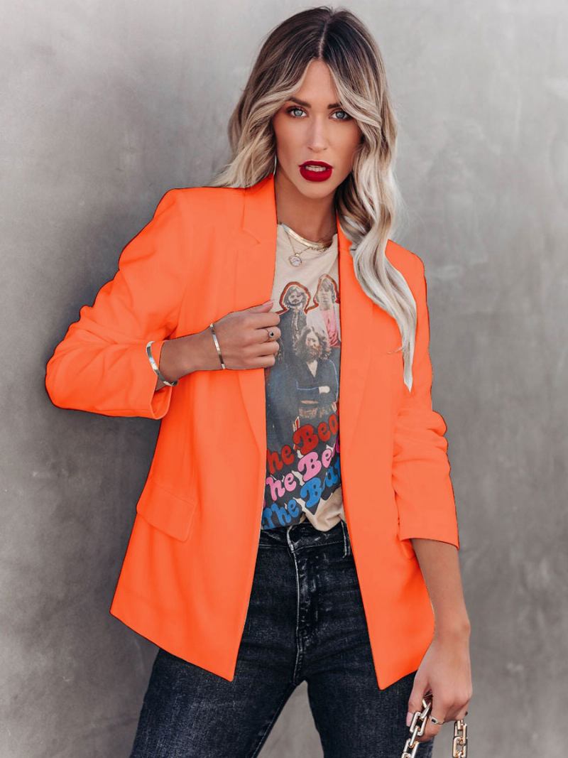 Jaqueta Blazer Branca Para Mulheres Cor Sólida Lapela Chique Primavera Outono Roupa Rua Descontraída - Laranja