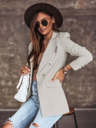 Jaqueta Blazer Branco Cor Sólida Gola Aberta Duplo Breasted Fino Ajuste Primavera Outono Chique Rua Outerwear Para Mulher