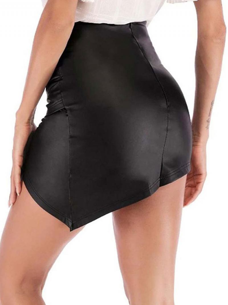 Saia Envoltória Feminina Irregular Couro Pu Sexy Bottoms Em Preto - Preto