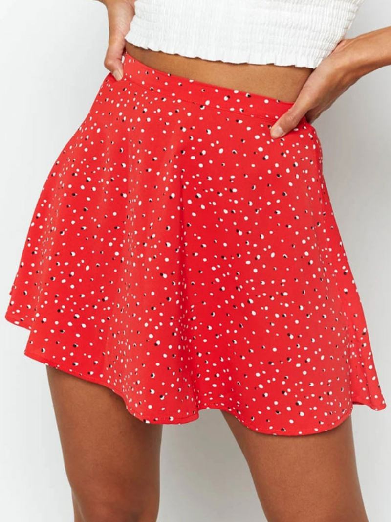 Saia Feminina Preta Com Estampa Floral Curta Calça - Vermelho