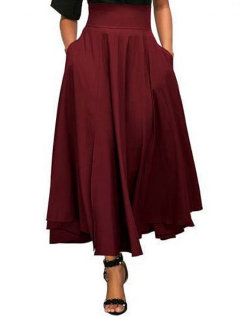 Saia Maxi Feminina Arco Retrô Longa Larga - Borgonha